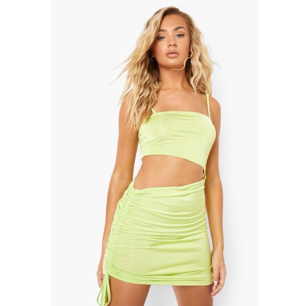 Boohoo Slinky Cut Out Ruched Mini Dress